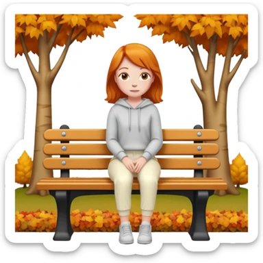 Autumn trees ginger girl sitting on bench wearing cream pants sticker