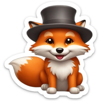 happy fox with a little hat sticker