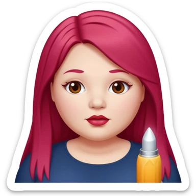 chubby white woman cherry red long straight hair parted middle sticker