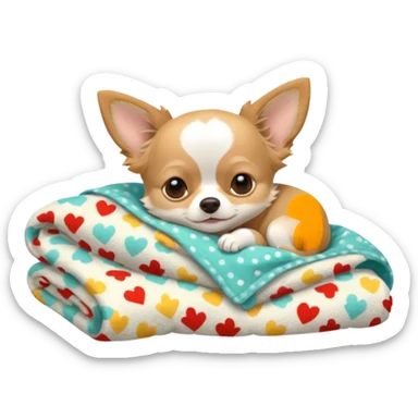 Long haired chihuahua, beige head, white chest and socks, sleeping cutely under blanket sticker