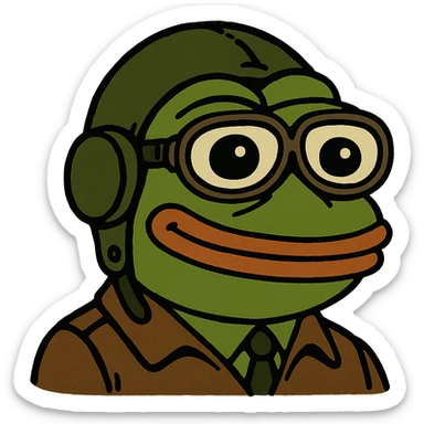 Pepe the Frog as a pilot with aviator glasses and cap, meme style sticker