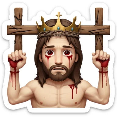 Hazme un emoji con jesuscristo en la cruz como real con el cuerpo en la cruz y la cruz entera sticker