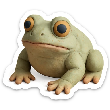 realistic bufo frog doll, claymation style, visible fingerprints, pastel colors, no background sticker