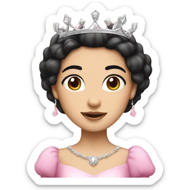 PRINCESS WITH WHITE SKIN, STRAIGHT BLACK HAIR, WITH PRINCESS CROWN, WITH PINK PRINCESS OUTFIT sticker