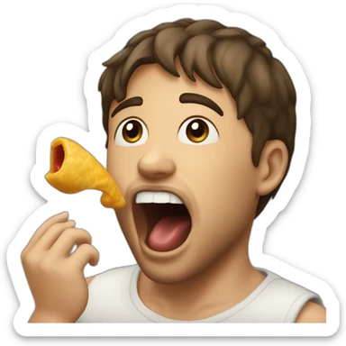 man with his mouth open as if he's pretending to eat the thing it is facing, facing a with a baby close to his mouth sticker