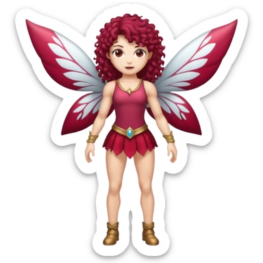 full body woman short curly brown mullet brown eyes white skin muscular build cranberry battle fairy sticker