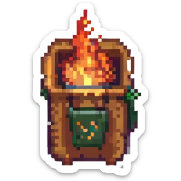 dumpster on fire, pixel art style sticker
