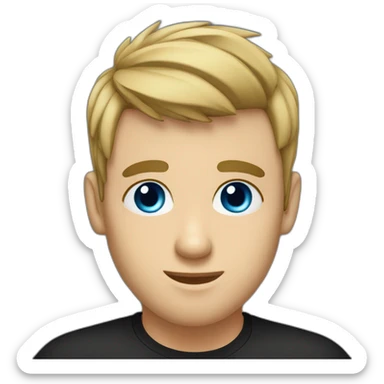 a guy with blue eyes, dark hair and bangs with a top-knot hair cut in a black t-shirt sticker