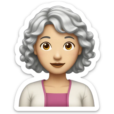 Chinese lady with lightly gray hair wavy hair to the shoulder sticker