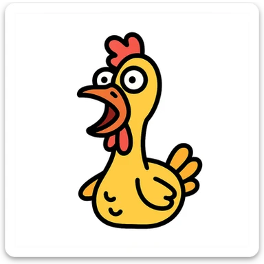 icon of a rubber chicken with exaggerated features, humorous and lighthearted sticker
