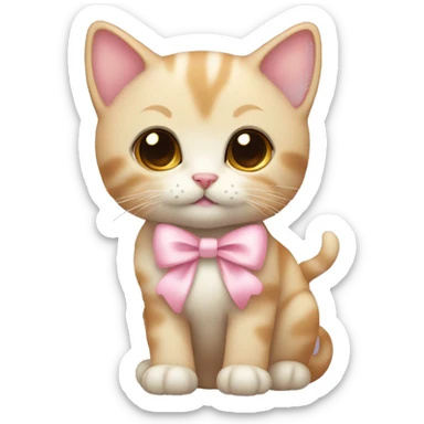 Cute kitten with a small light pink bow on its left ear sticker
