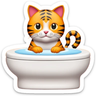 Chat qui fait sa toilette sur une couverture rouge vif et orange  sticker