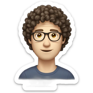 Pale skinned guy with short curly dark brown hair and circle glasses sticker