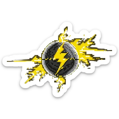 Glowing yellow orb with speed lines, color #eab308 with lighter glow, motion lines, lightning bolt symbol, dynamic energetic appearance sticker