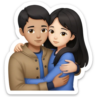characters hugging each other 1 boy black short hair 1 girl black long hair korean sticker
