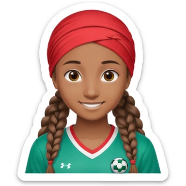 "- Nam
- 17 tuổi
- Da nâu
- Tóc tết lọn châu phi, nhuộm xanh nước biển, đội khăn
- Cười mỉm, mắt to
- Mặc áo bóng đá màu đỏ sticker