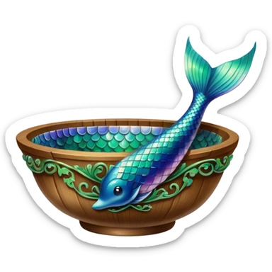 Mermaid tail in a wooden soup bowl sticker