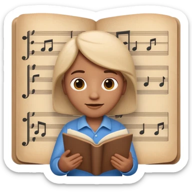 Apple Memoji-style 3D emoji of a composer holding sheet music, soft shading, rounded shapes, no background. sticker