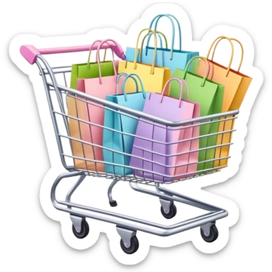 Several pastel colored shopping bags sitting shopping cart sticker