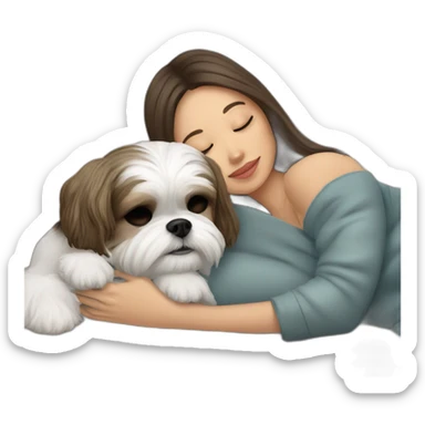 Shih tzu dog and human woman sleeping on couch sticker