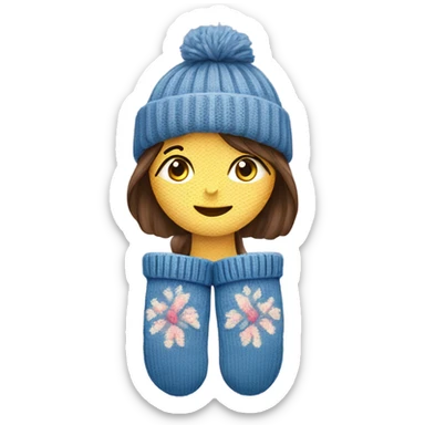 A pair of cozy knitted mittens with a girl design sticker