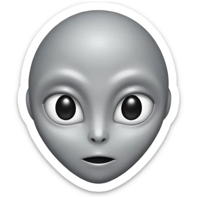 Grey alien head, almond-shaped eyes fully black with no white, slanted, pale grey skin, cartoon emoji, no background
 sticker