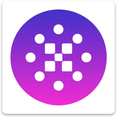 Create a clean and recognizable emoji version of the logo. Keep the circular shape, gradient background, and central geometric pattern. Make it visually simple and clear as an emoji. sticker