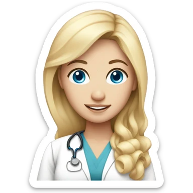 Picture of White pregnant doctor with big blue eyes and blonde hair showing off belly sticker