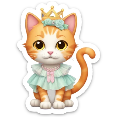 Orange cat with cute pastel princess outfit  sticker