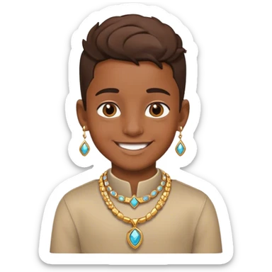 smiling boy with jewelry sticker