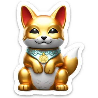 fully chrome fox statue in the form of maneki neko sticker