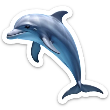 Cinematic Noble Dolphin Portrait Emoji, Poised and graceful, with a sleek, streamlined body of smooth, silvery-blue skin and a gentle, arched dorsal fin, deep, soulful eyes exuding intelligence, Simplified yet sharp and sophisticated features, highly detailed, glowing with a soft, aquatic luminescence, high shine, intelligent and elegant, stylized with an air of oceanic majesty, focused and fluid, soft glowing outline, capturing the essence of a watchful and confident marine guardian that seems ready to leap out of the screen with effortless authority! sticker