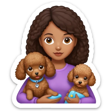 girl with dark hair long and skin tone brown holding toy poodle sticker