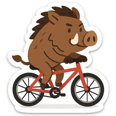flat toon style wild boar riding a bicycle sticker