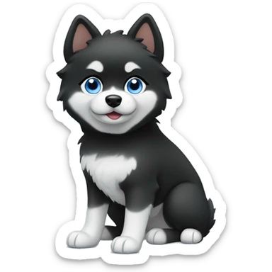 black with white pomsky full body blue eyes sticker