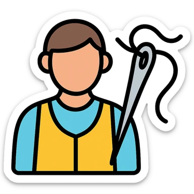 tailor sewing with needle and thread icon, colored with black outlines sticker