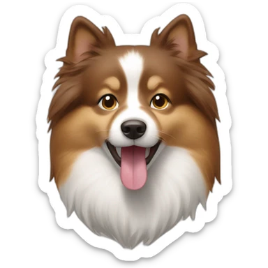 Brown and white shelty face with tongue showing in mouth sticker