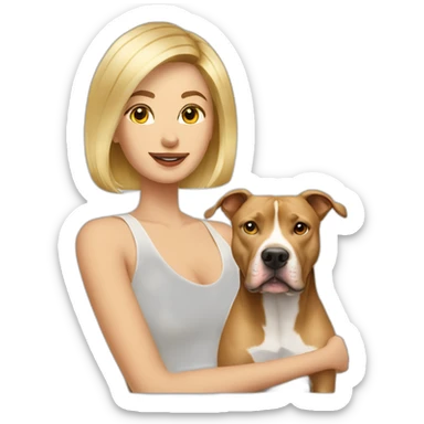 Blond lady with shoulder length bob haircut and a Pitbull dog sticker
