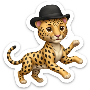 running leopard in a black hat sticker