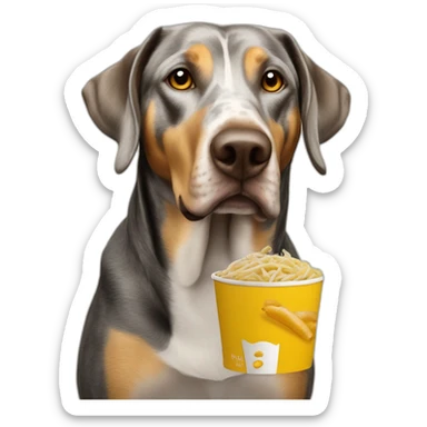 Braque de weimard avec un menu McDonald's sticker