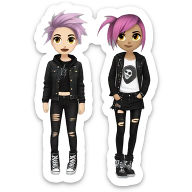 two emo girls with punk clothes, beautiful, aesthetic  sticker