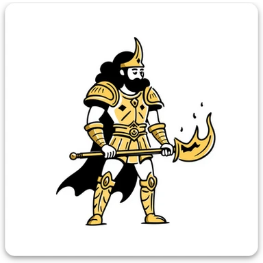 Emperor of Mankind from Warhammer 40K with golden armor and a large flaming sword sticker