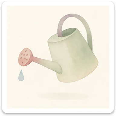 a watering can tipped with water dripping out, soft watercolor style sticker