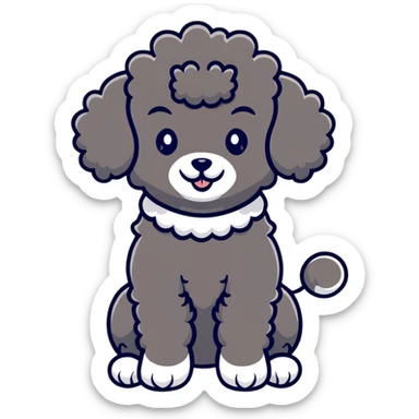 cute black french poodle with classic poodle pompoms sticker