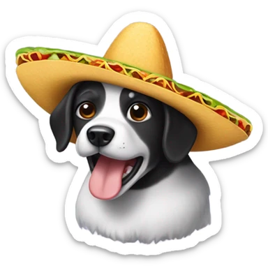 Black and white dog wearing a taco hat sticker