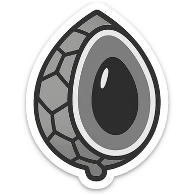 mamey shaped like a soccer ball, brown shell, red interior, black seed, minimalist style sticker