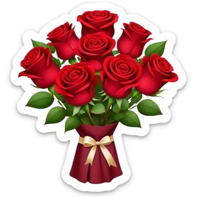 Bouquet of red roses in a burgundy package sticker