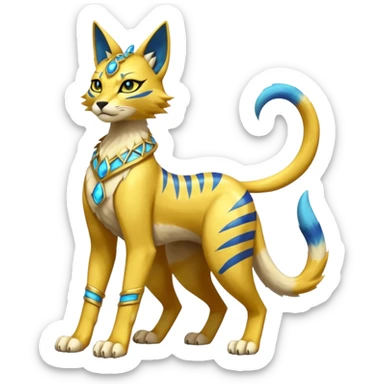 Modern anthropomorphic furry futuristic shiny colorful Bastet-Lombax-Zeraora-Renamon-fusion (full body) sticker