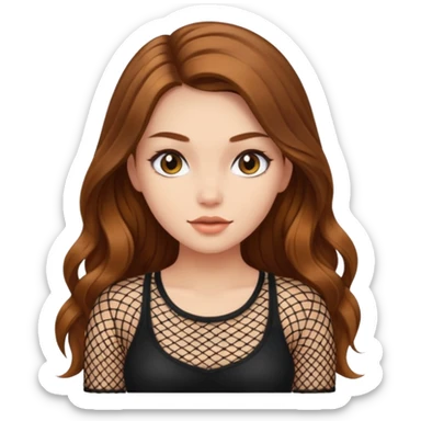 a pretty bratz fair girl with brown long hair styled well, looking like a baddie in a fishnet top sticker
