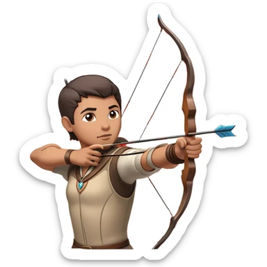 An archer drawing a bow and aiming an arrow at a target, with perfect focus and precision. The target is visible in the background, featuring concentric rings. The scene captures the concentration and skill involved in archery, emphasizing the elegance and accuracy of the sport. sticker